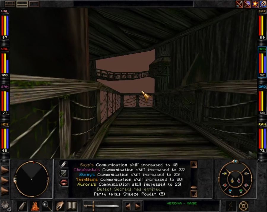 Wizardry 8 screenshot: rope bridge in Trynton